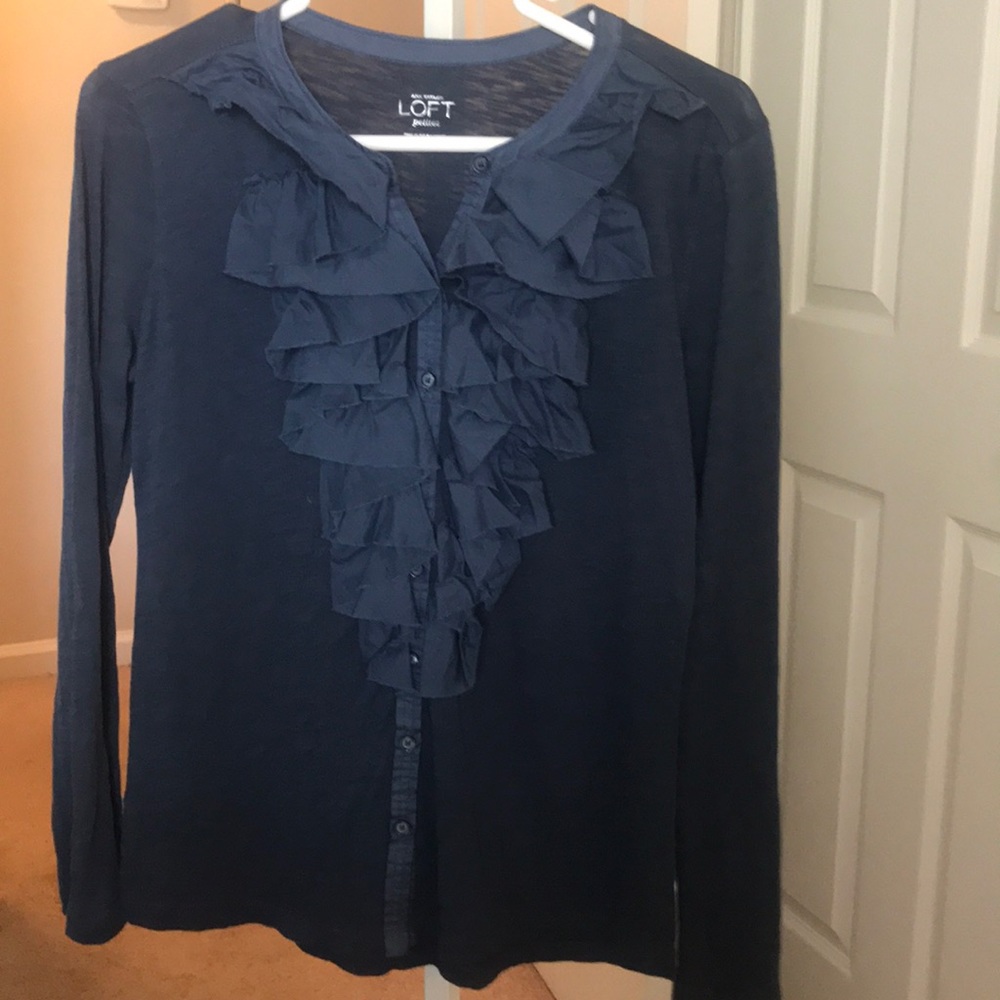 LOFT Button Up Ruffle Blouse - Picture 2 of 6